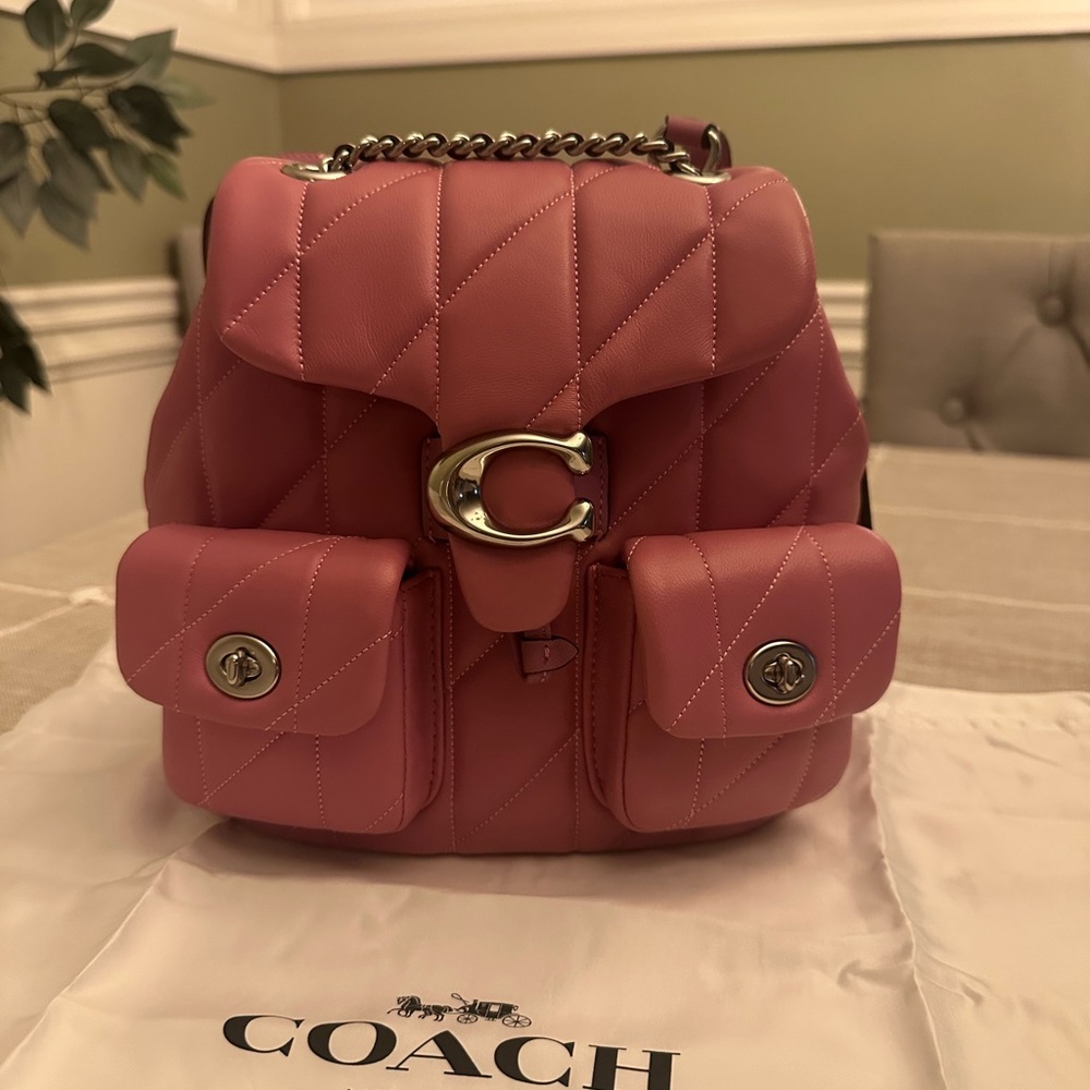 Coach Tabby Quilted Backpack Pink/Silver Nappa Leather Women Fuchsia Pink